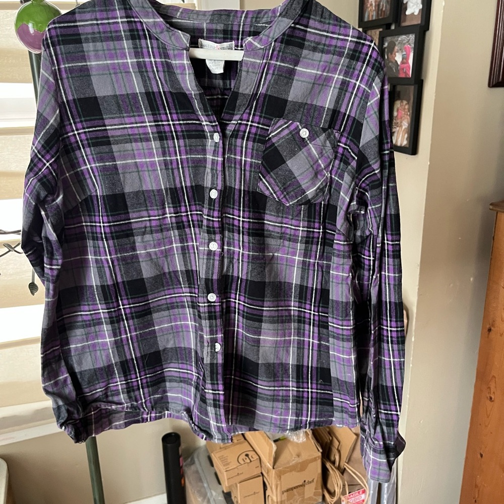 Plaid Button Down Shirt - Purple and Black
